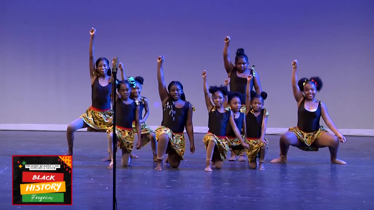 Dance team performs on the Battle High School stage during the Black History Month Celebration.