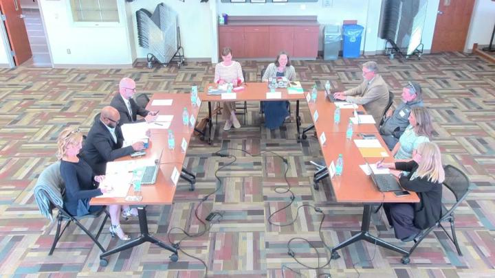 CPS Finance Committee Members in a U-shaped set up at their April 6, 2026, meeting.
