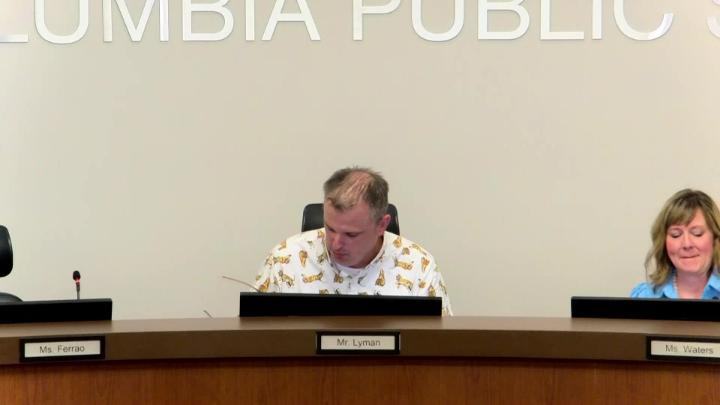 Board of Education President John Lyman sits at the dais during the September 3, 2026 special session.